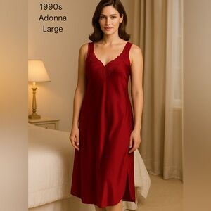 Vintage 1990s Adonna Red Satin Nightgown Slip Dress – Size Large